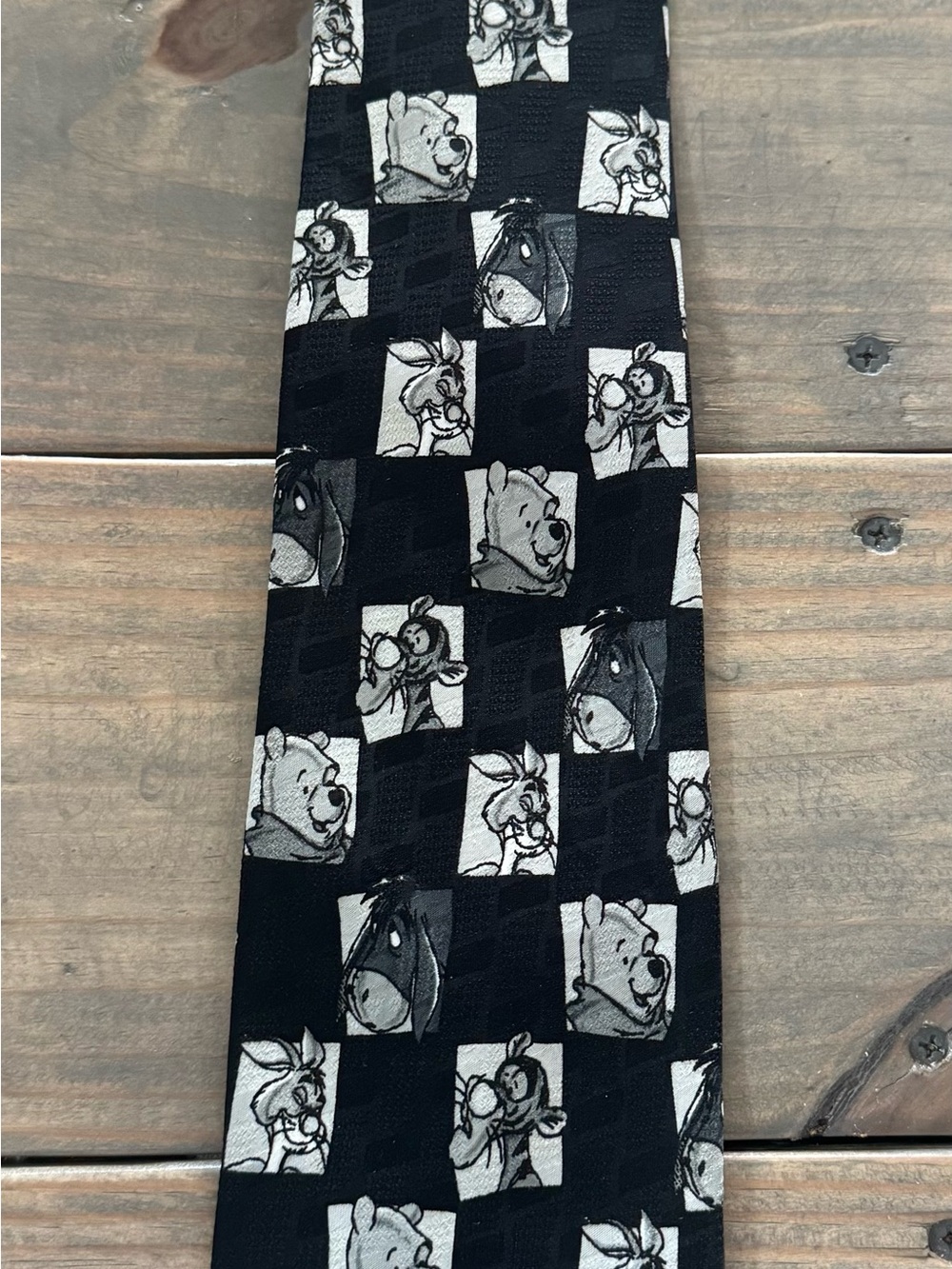 Disney Black and White Winnie the Pooh Character Checker Tie